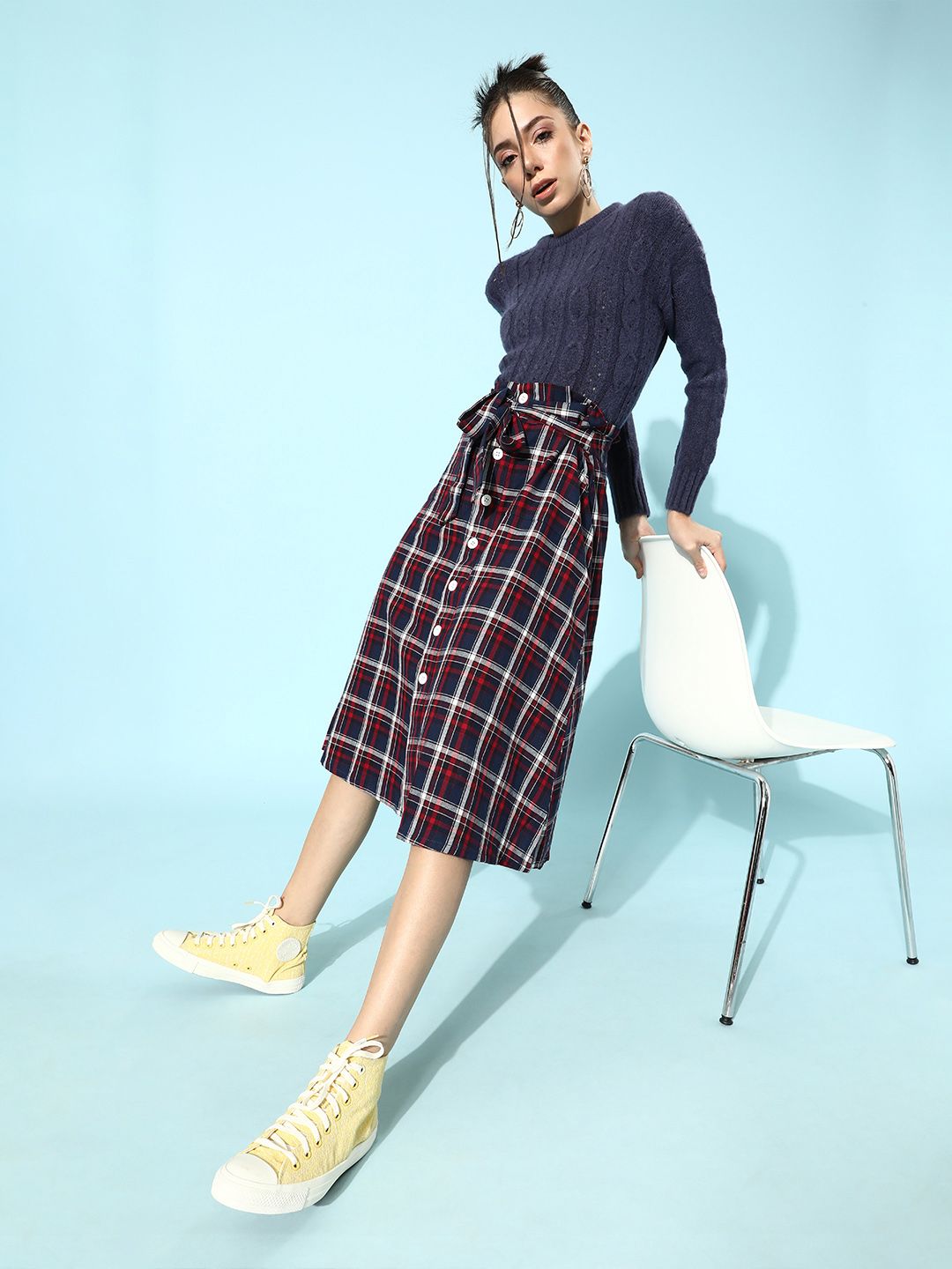 STREET 9 Women Navy Blue Cable Knit Acrylic Pullover