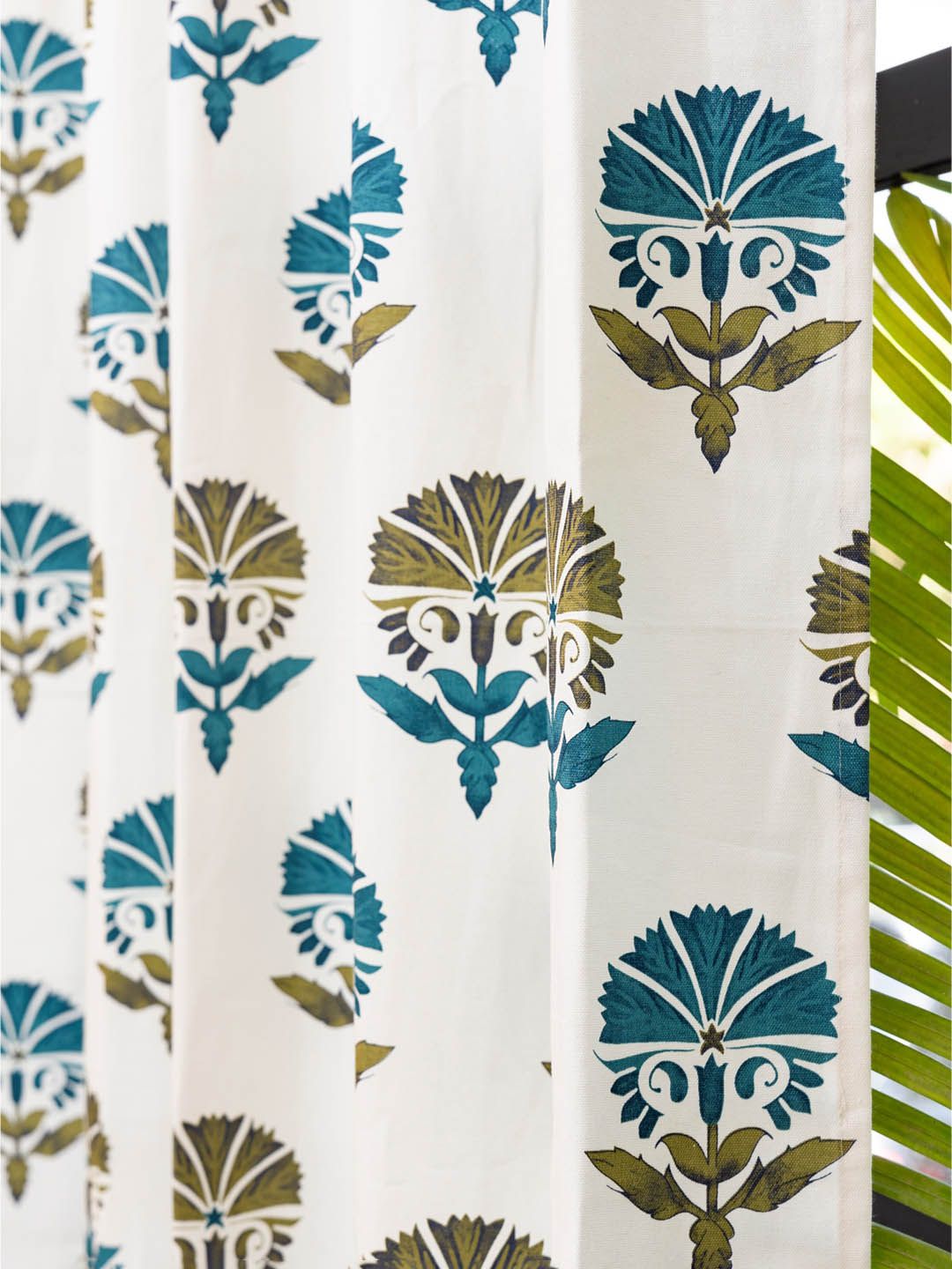 URBAN SPACE White & Blue 2 Pieces Floral Printed Window Curtain