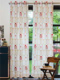 URBAN SPACE White & Red 2 Pieces Floral Cotton Window Curtains