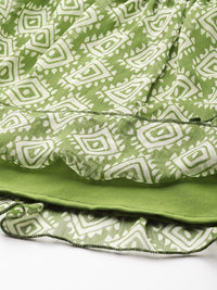 Antheaa Green & White Chiffon Geometric Print Tiered Dress