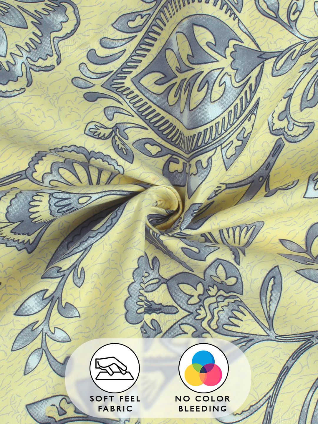 Story@home Arena Beige & Grey Printed 180 TC Queen Bedsheet & 2 Pillow Covers