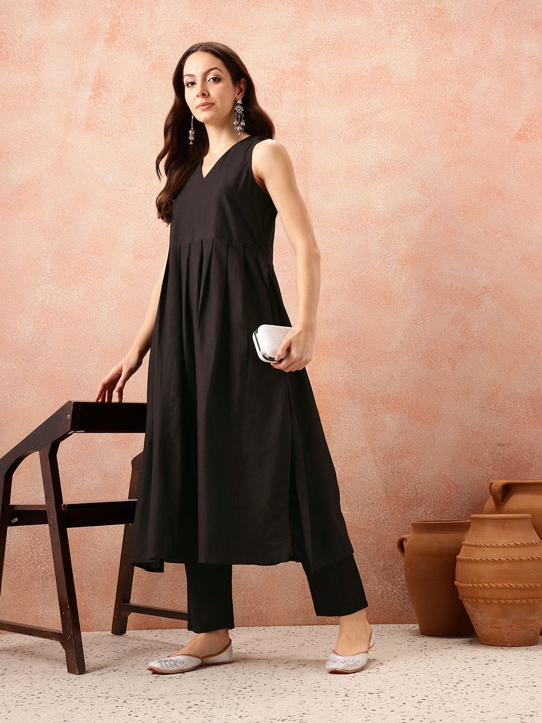 all about you Women Pleated Kurta with Trousers