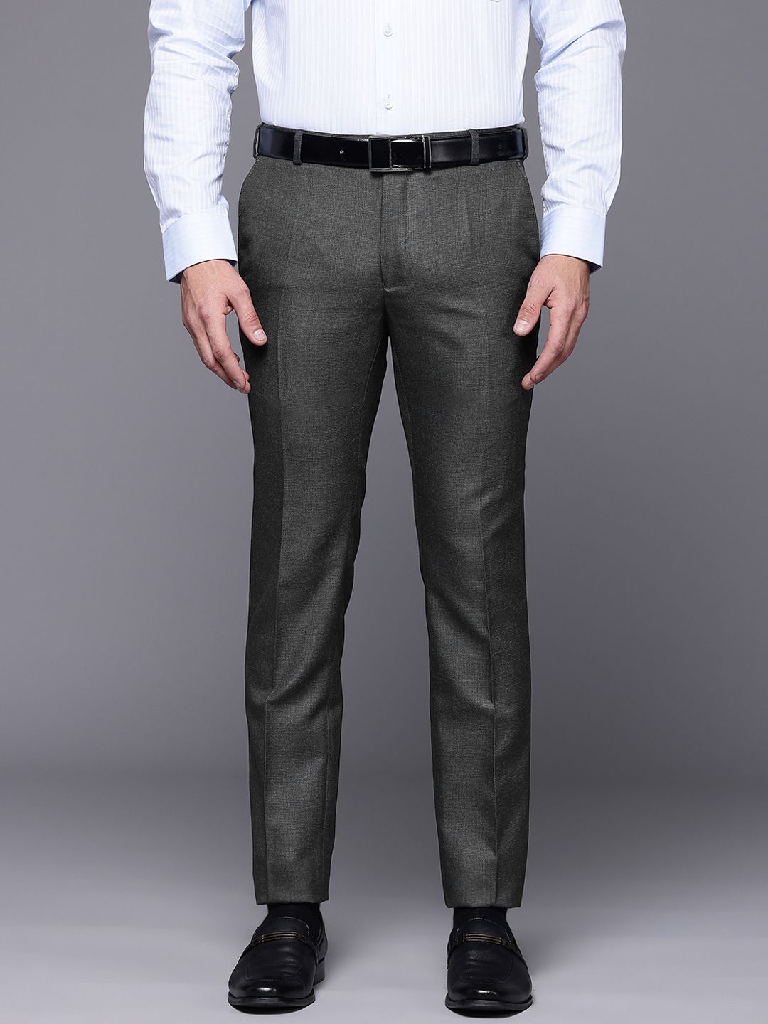 Raymond Men Textured Slim Fit Formal Trousers