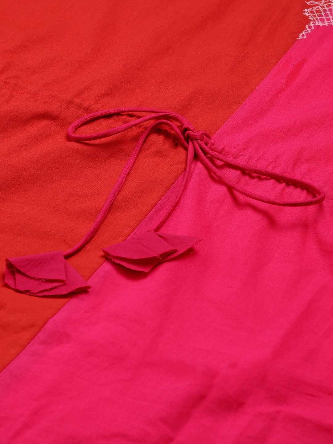 Anouk Women Red & Pink Colourblocked Cotton Kimono Sleeves Kaftan Kurta with Waist Tie-Up