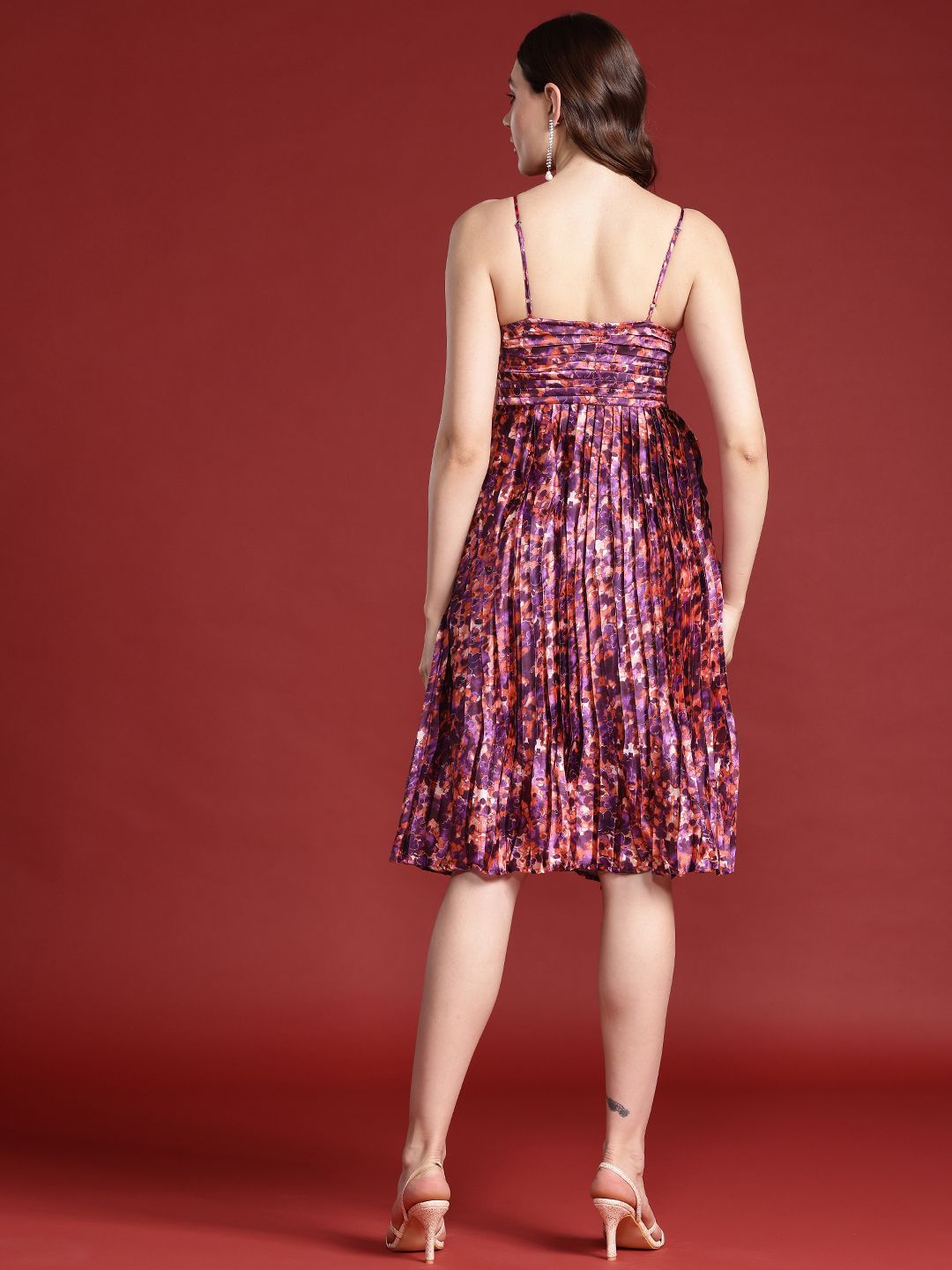 all about you Floral Print Accordion Pleated Ruched A-Line Dress