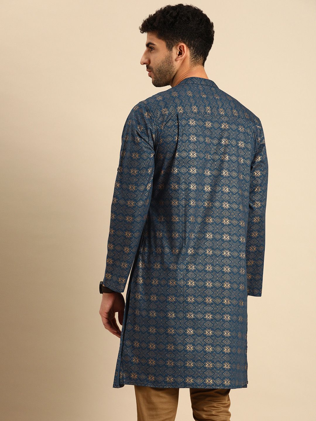 Anouk Men Navy Blue & Gold-Toned Printed Kurta