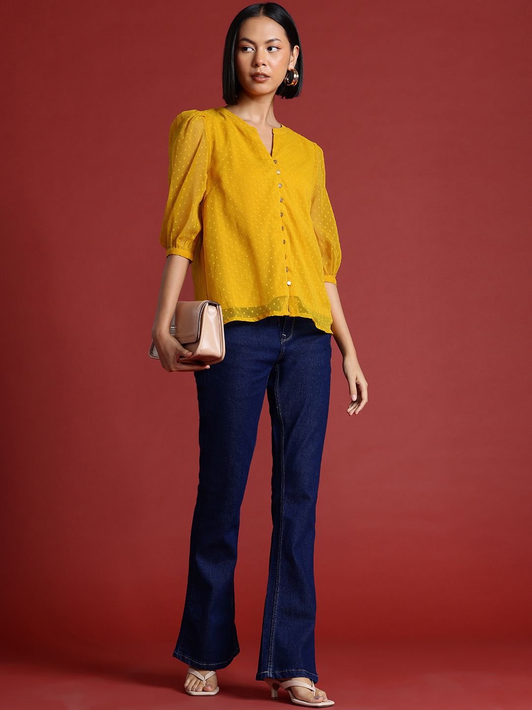 all about you Dobby Detail Puff Sleeve Top