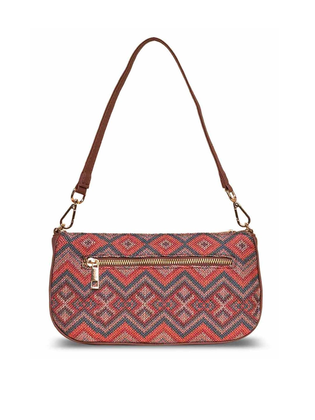 ZOUK Geometric Printed Structured Baguette Bag Handbags