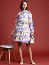 all about you Abstract Printed Puff Sleeve Fit & Flare Dress