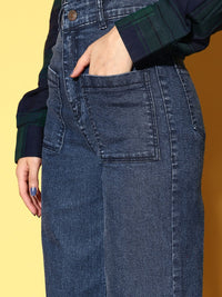 SASSAFRAS Stylish Blue High-Rise Straight Fit Jeans