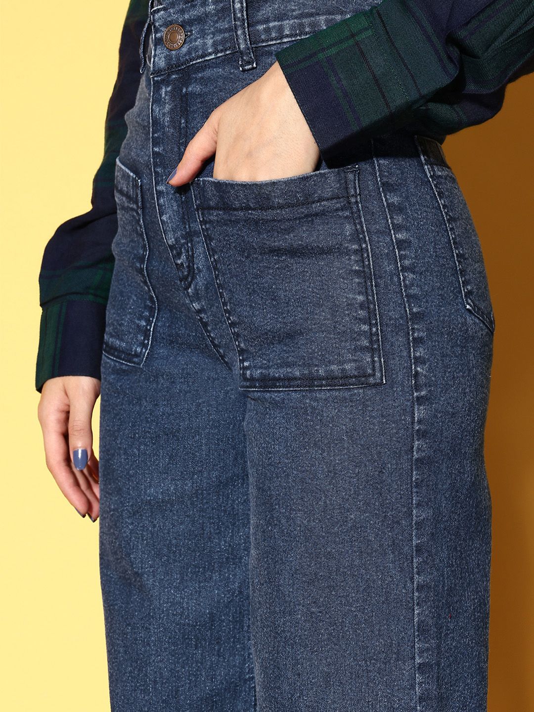 SASSAFRAS Stylish Blue High-Rise Straight Fit Jeans