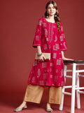 Anouk Women Tyohar Collection Ethnic Motifs Printed Thread Work Velvet Finish A-Line Kurta
