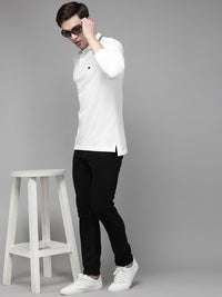 THE BEAR HOUSE Men White OverDyed Pure Cotton Polo Collar Slim Fit T-shirt
