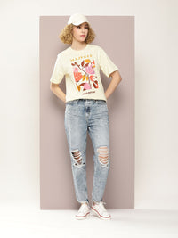 DILLINGER Floral Printed Oversized Drop-Shoulder Sleeves Pure Cotton T-shirt