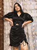 STREET 9 Black Satin A-Line Mini Dress