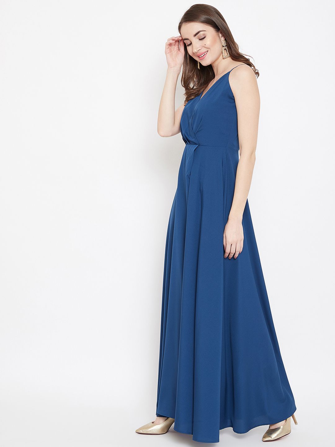 Berrylush Blue Front Slit Maxi Dress
