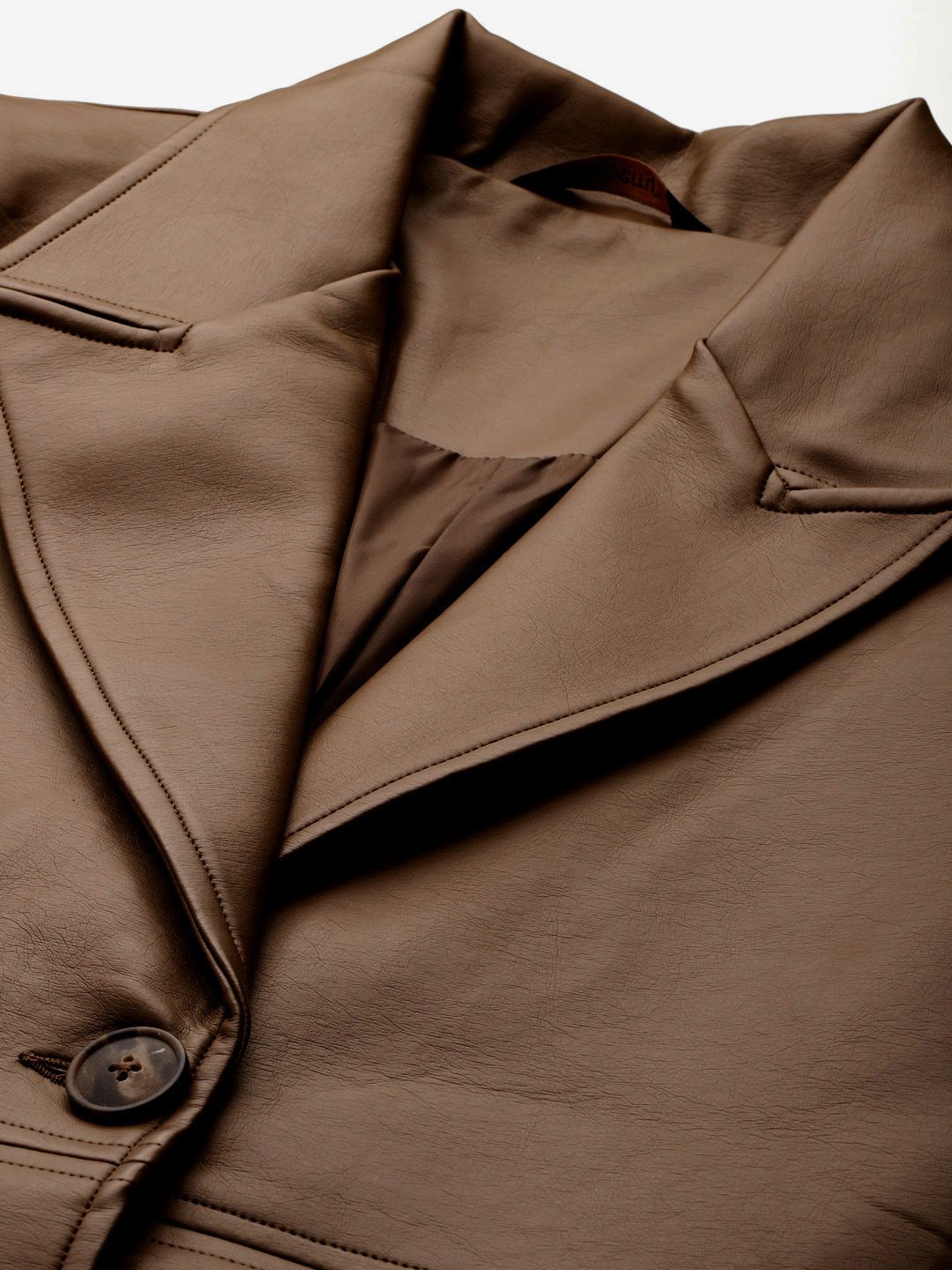 DressBerry Notched Lapel Collar Faux Leather Overcoat