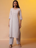 AURELIA Round Neck Striped Regular Pure Cotton Straight Kurta with Palazzos