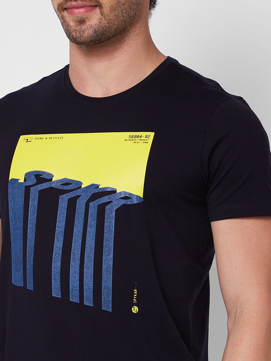 SPYKAR Round Neck Short Sleeves Printed Slim Fit Cotton T-shirt