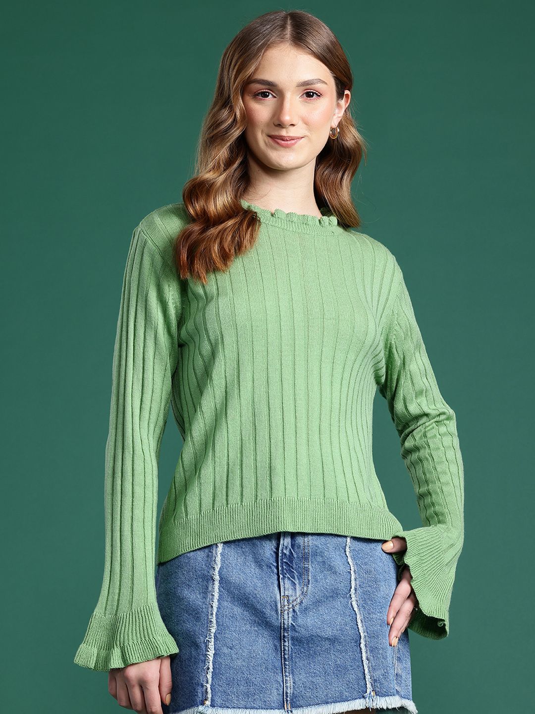 DressBerry Frilled Neck Ribbed Pullover