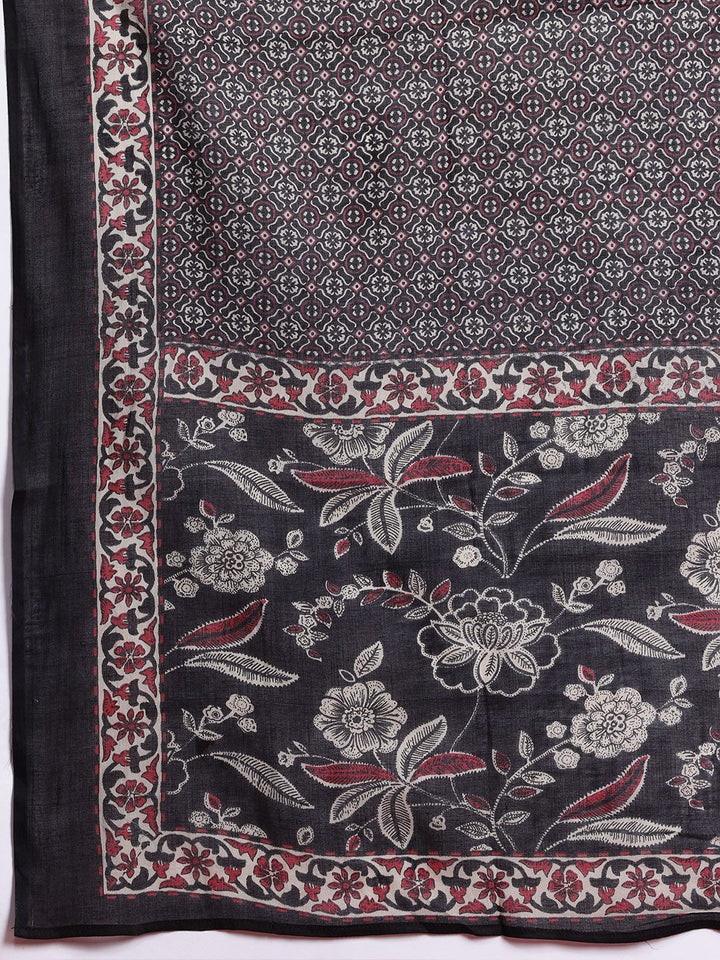 Indo Era Floral Printed Angrakha Gotta Patti Pure Cotton Kurta Set & Dupatta