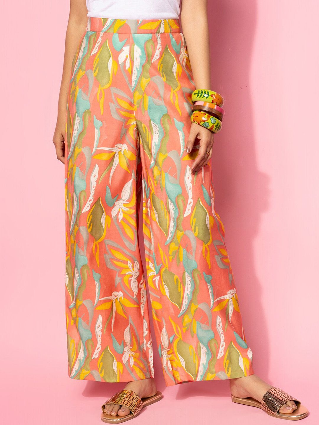 Libas Abstract Printed Gotta Patti Tie Up Neck Tunic With Trouser