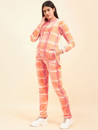 Sweet Dreams Women Peach-Coloured Checked Mock Collar Tracksuit