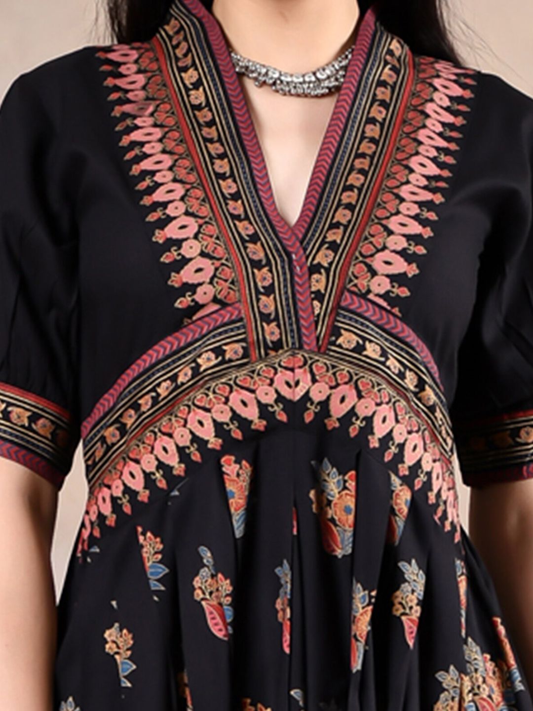 Rustorange Floral A-Line Midi Rayon Dress