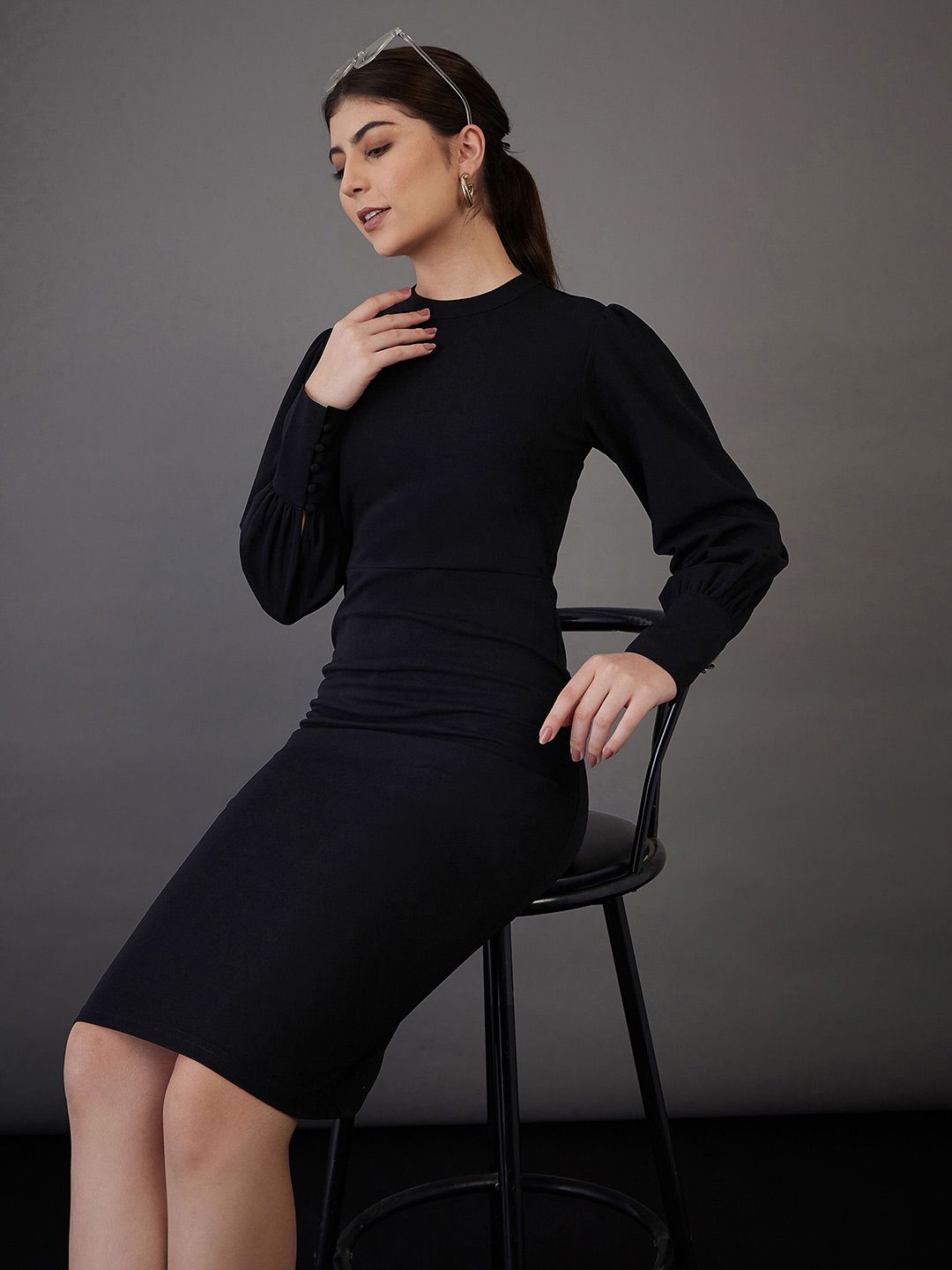Sassafras worklyf lengan leher tinggi lengan pakaian sarung formal
