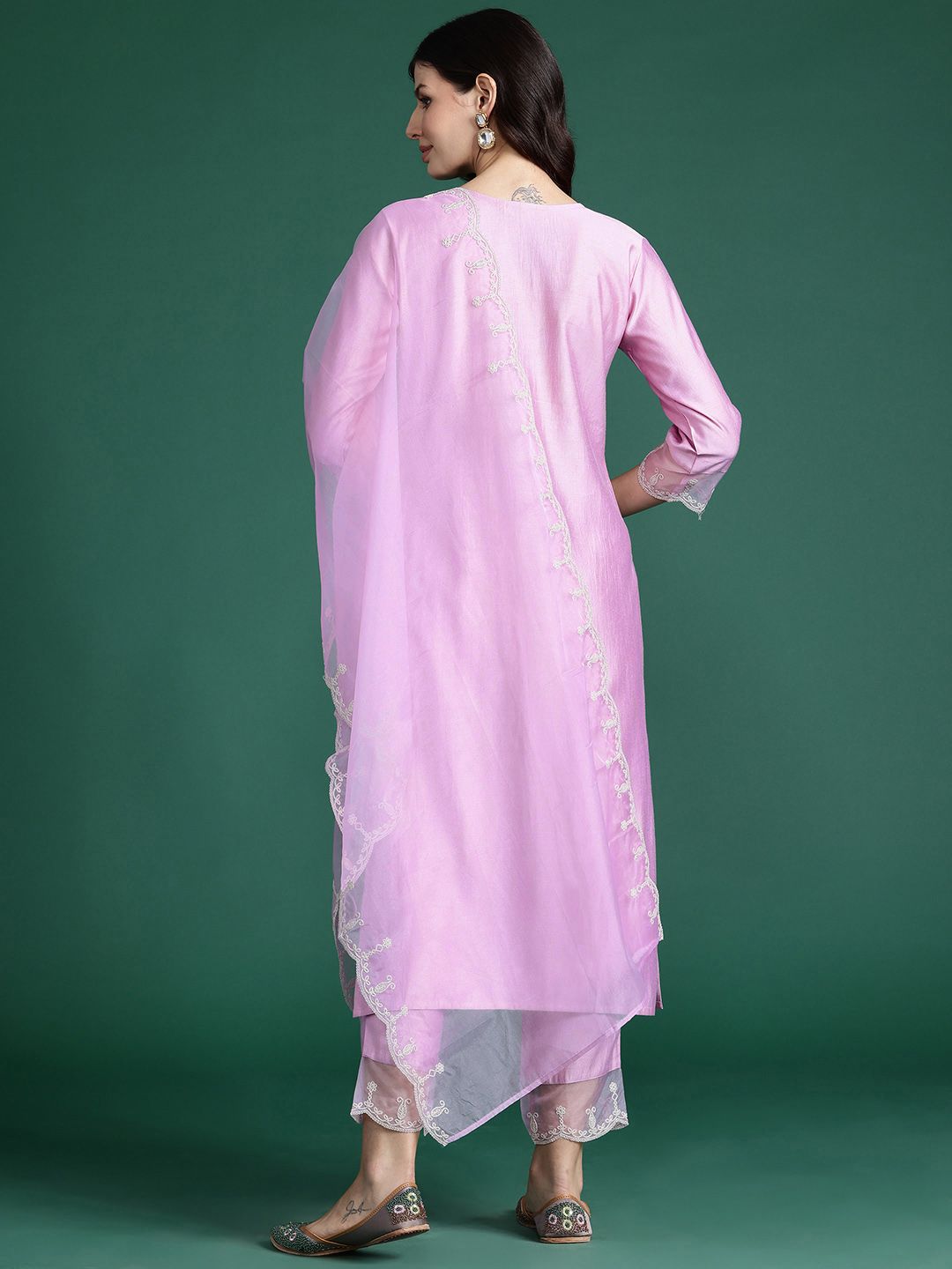 Indo Era Ethnic Motifs Embroidered Thread Work Liva Kurta with Trousers & With Dupatta