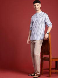 Anouk Men Ikat Printed Mandarin Collar Pure Cotton Short Kurta