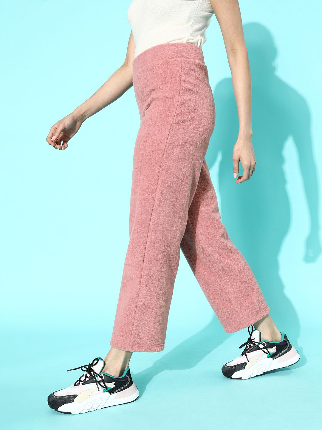 STREET 9 Women Pretty Pink Solid Fleece Trousers