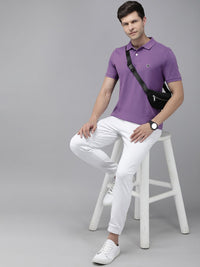THE BEAR HOUSE Men Lavender Polo Collar Pure Cotton Slim Fit T-shirt