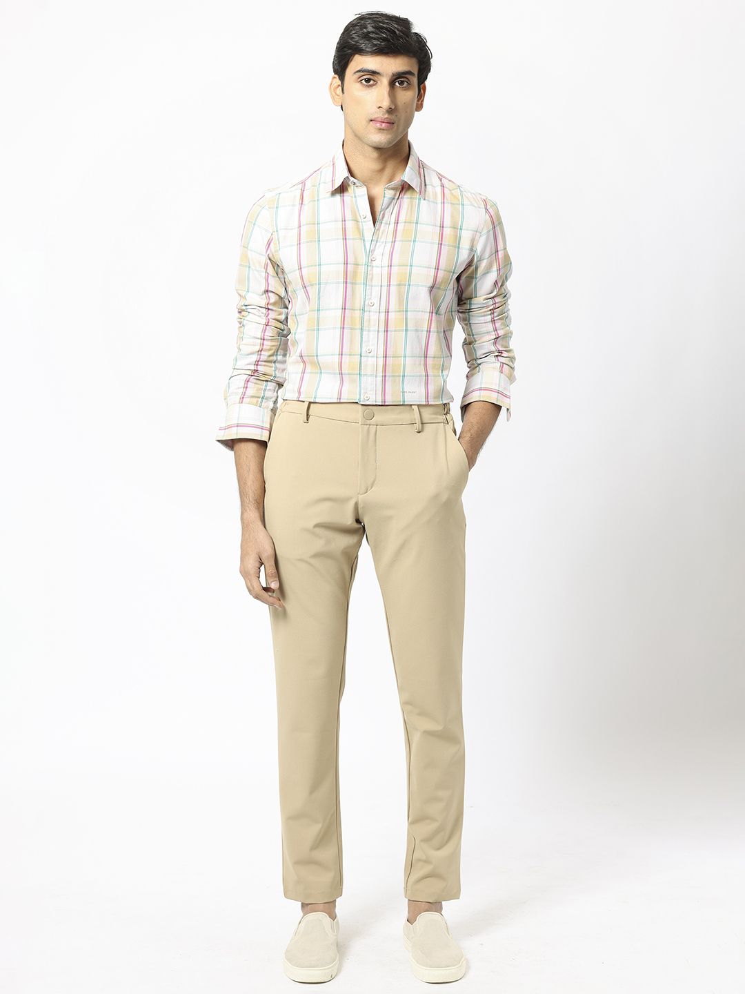 RARE RABBIT Men Campo Checked Slim Fit Opaque Cotton Shirt