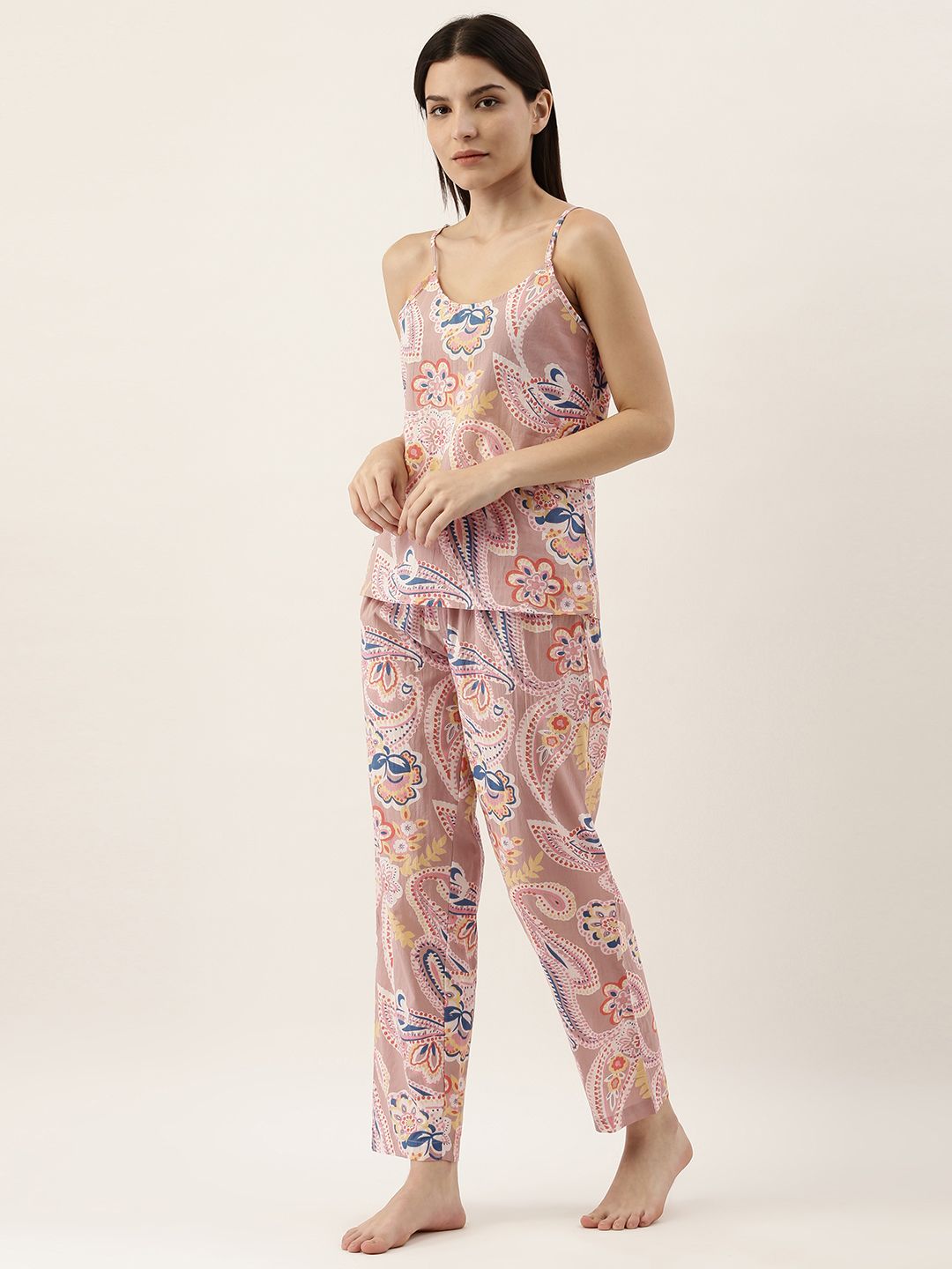 SANSKRUTIHOMES Women Mauve Pure Cotton Printed Pyjama Set