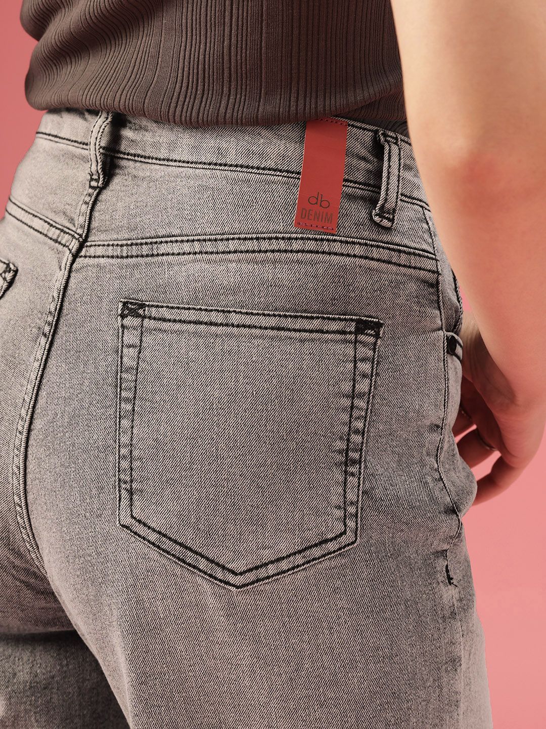 DressBerry Women Wide Leg High-Rise Heavy Fade Stretchable Jeans