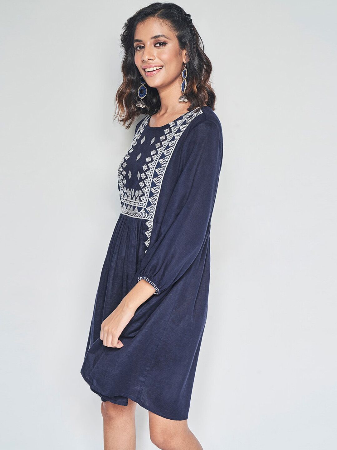 Global Desi Ethnic Motif Embroidered A-Line Ethnic Dress