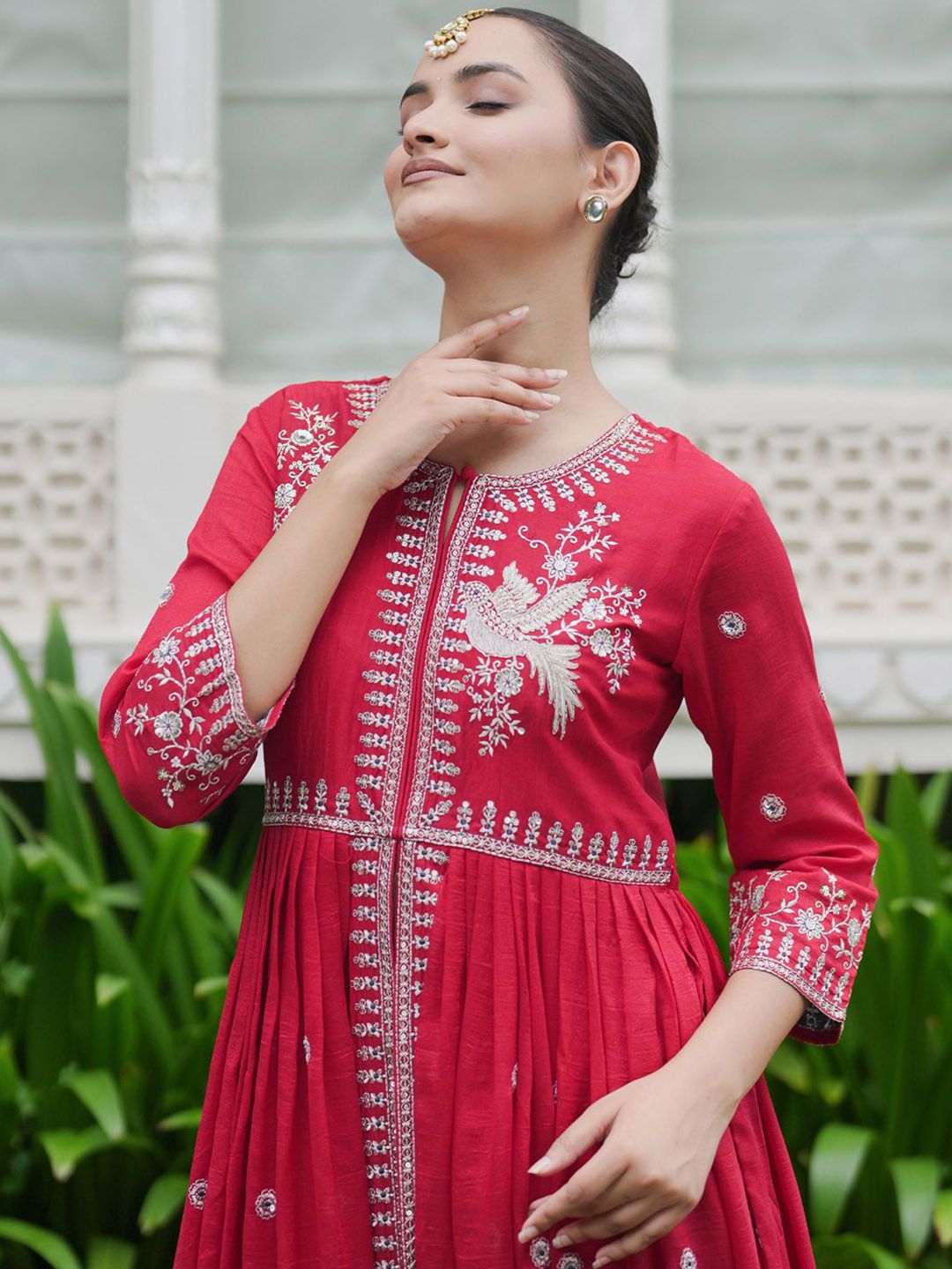 Indo Era Women Ethnic Motifs Embroidered Empire Kurta with Trousers