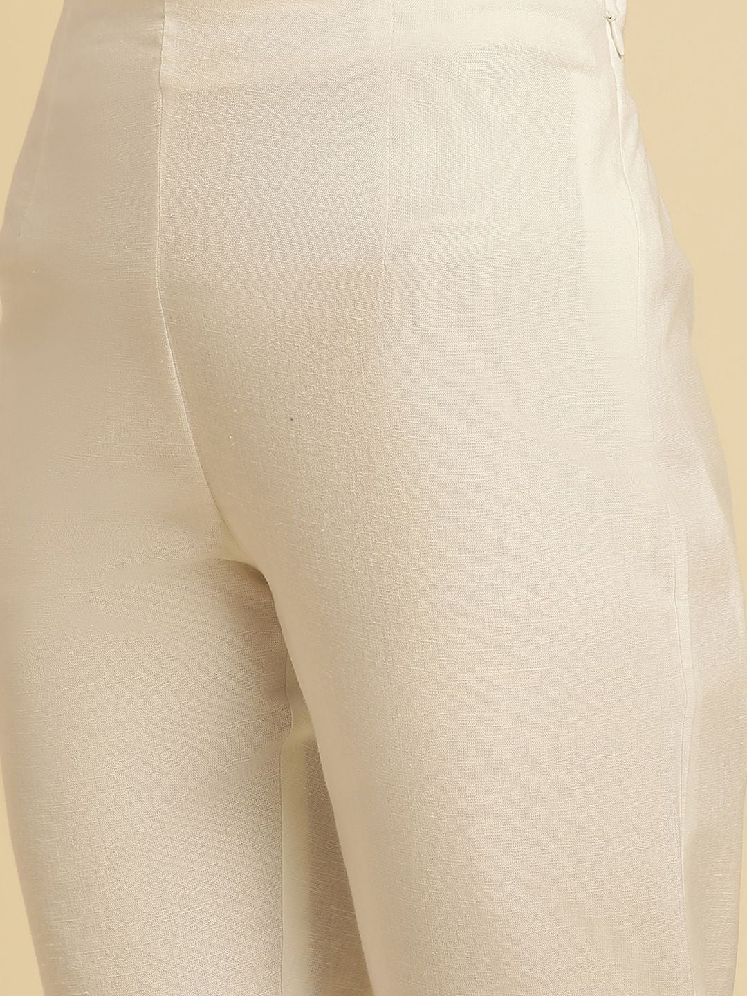 W Women White Straight Fit Cropped Ethnic Trouser