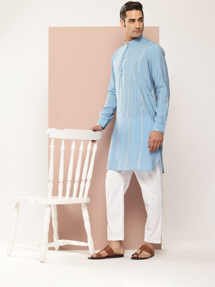See Designs Embroidered Sequinned Chanderi Silk Kurta with Pyjamas