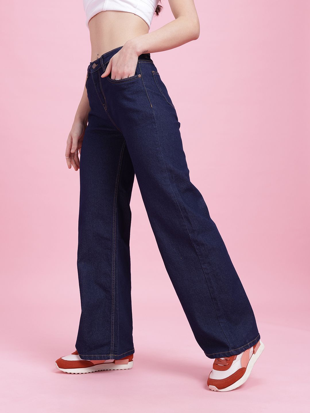 DressBerry Women Wide Leg High-Rise Stretchable Jeans