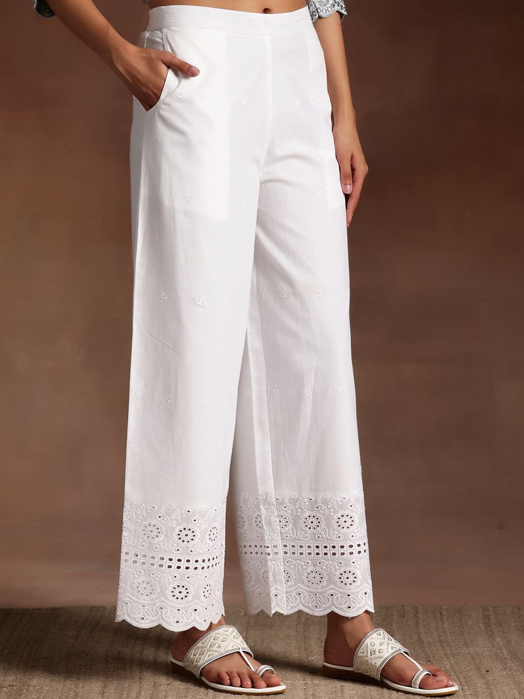 Libas Grey Floral Printed V-Neck Flared Pure Cotton A-Line Kurta With Palazzos & Dupatta