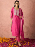 KALINI Ethnic Motifs Embroidered Straight Kurta With Trousers And Dupatta