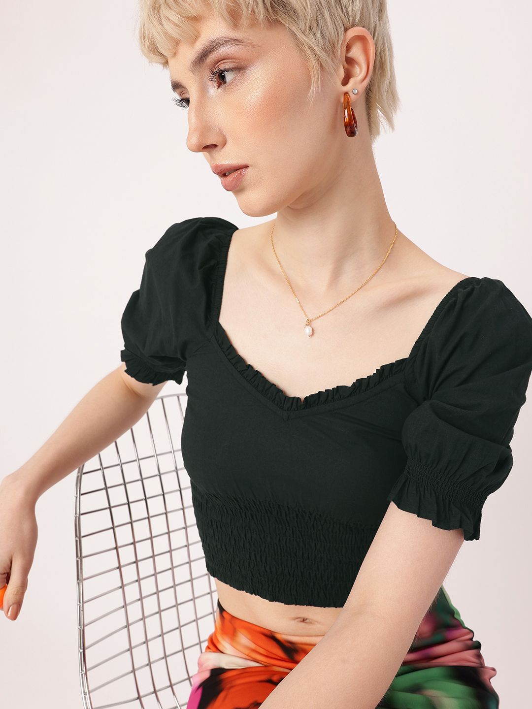 DressBerry Vintage Vibes Shirred Chic Crop Top
