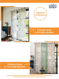 URBAN SPACE Yellow & White Set of 2 Floral Sheer Window Curtain