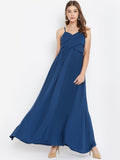 Berrylush Women Blue Solid Maxi Dress