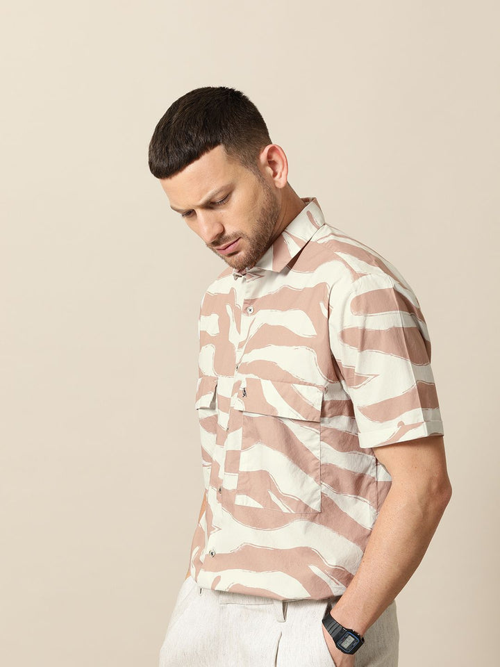 Mr Bowerbird Men Brown & Off-White Liberal Fit Printed Casual Shirt
