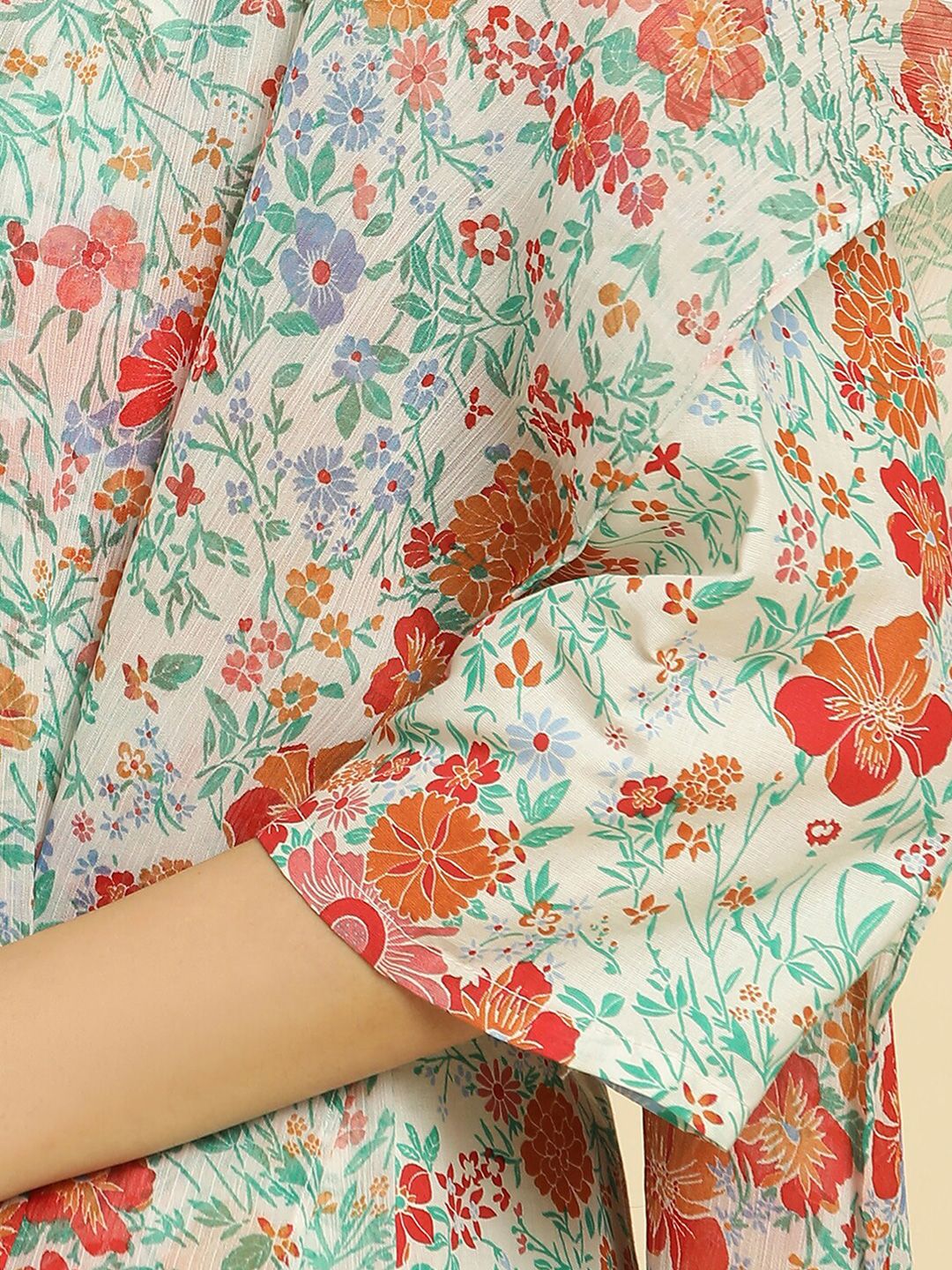 W Floral Printed Regular Pure Cotton Straight Kurta with Trouser & Dupatta