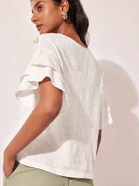 The Label Life Self Design Round Neck Extended Sleeves Cotton Regular Top