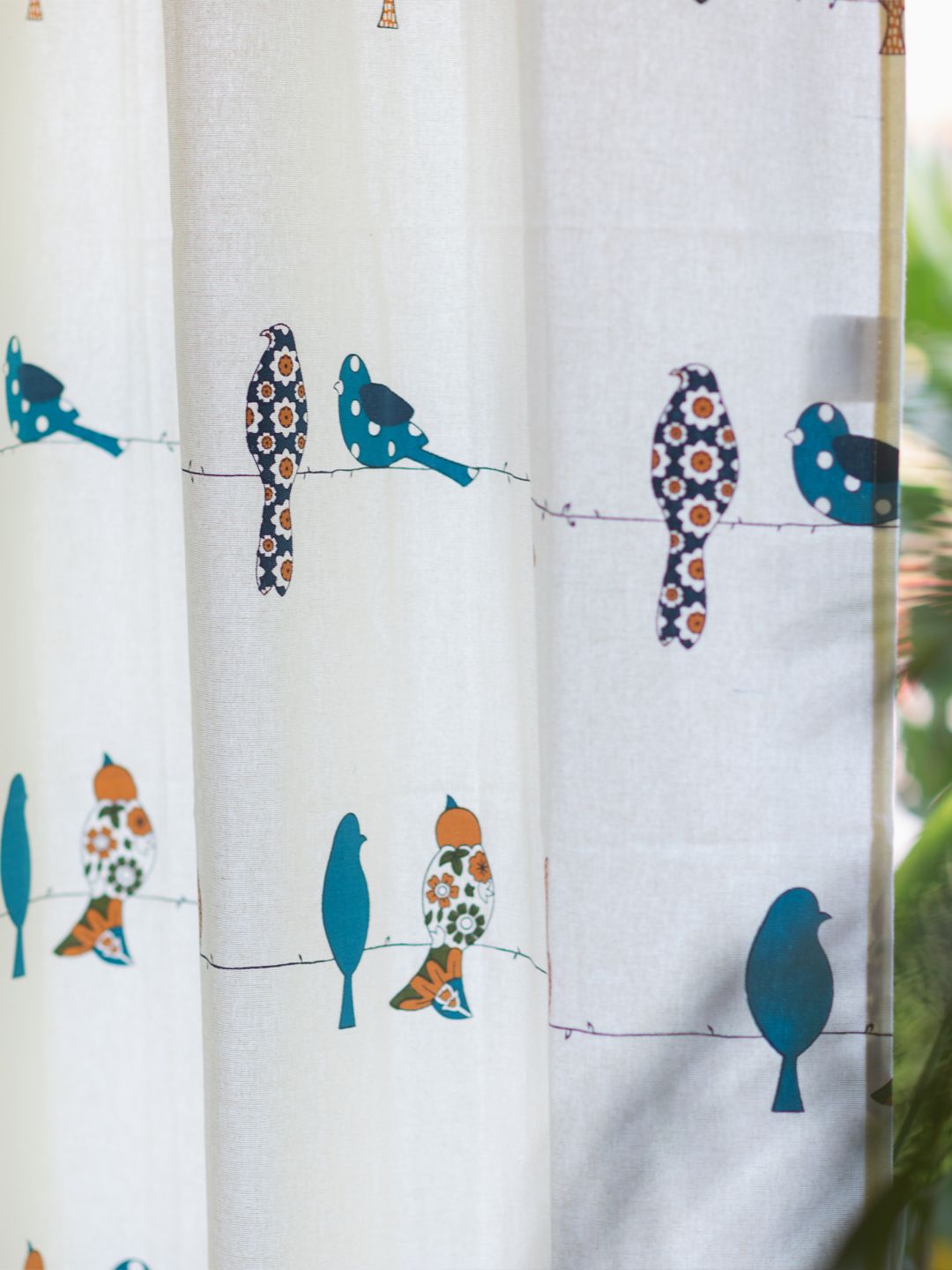 URBAN SPACE White & Blue Set of 2 Window Curtains